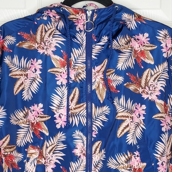New Look Supreme Navy Windbreaker Hoodie Palm Leaves Floral Size Medium - Picture 2 of 9